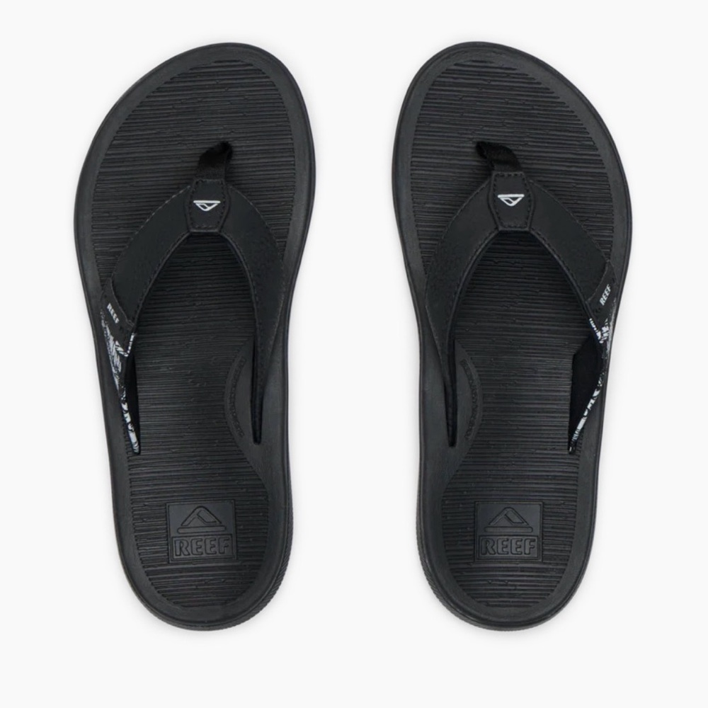 Reef Santa Ana Black Flip Flops with White Leaf Print - Picture 6 of 7